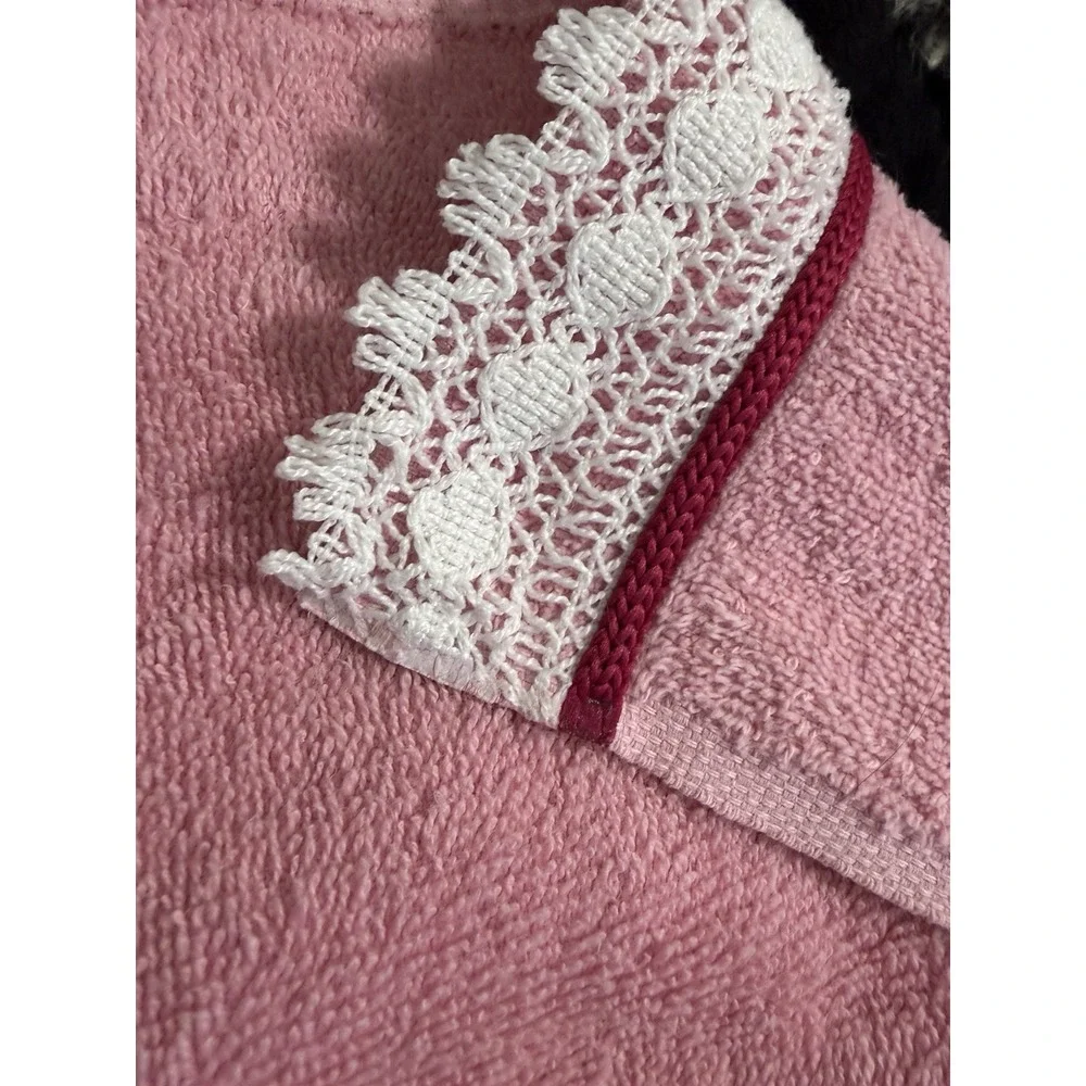 Vintage Dundee Bath Towel Set Pink Lace Cotton Blend 80s 90s Pair Ruffle